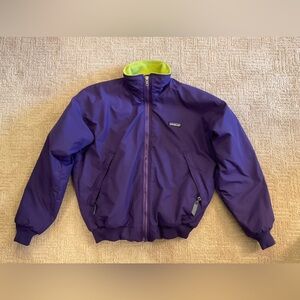 🫟☘️ Vintage Patagonia USA Purple Bomber Jacket Neon Fleece Lined 8 28159 EUC